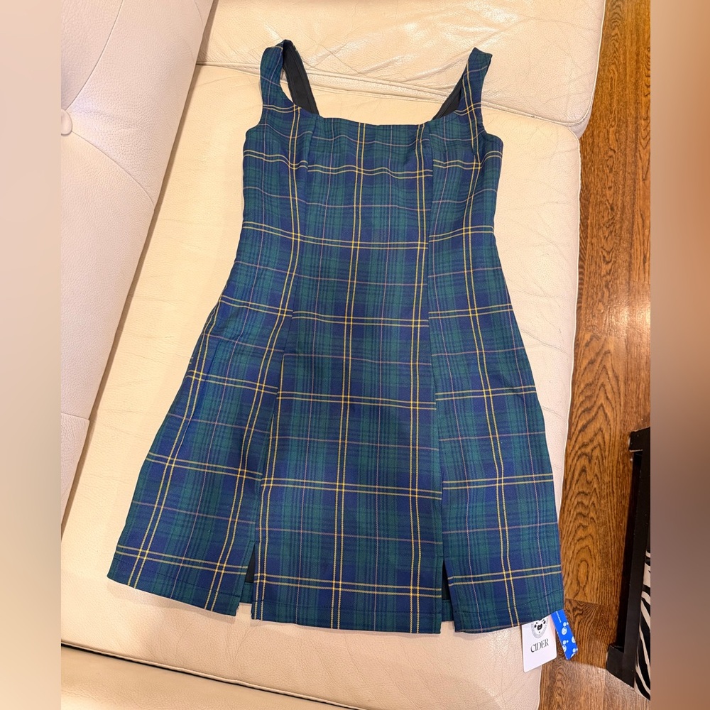 Cider Green & Navy Plaid Pinafore Dress